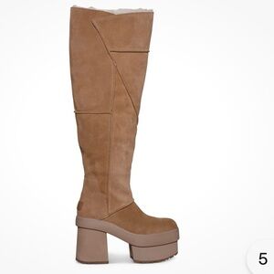 NWT UGG new height suede and shearling platform boots in chestnut retail $280